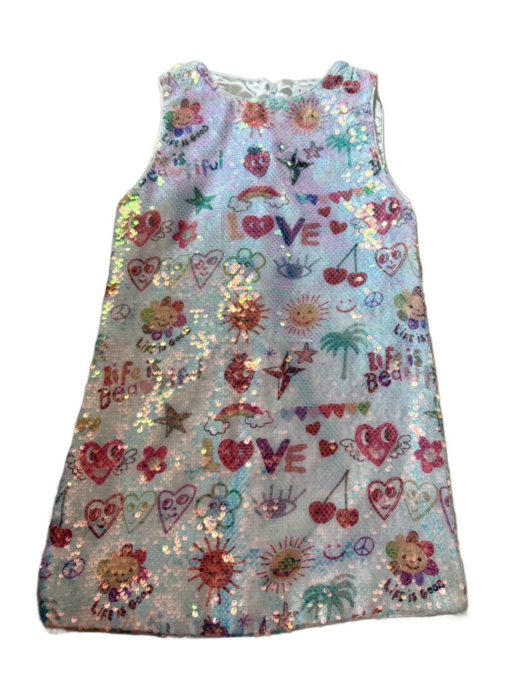 Lola + The Boys Pastel Sequin Tank Dress with Rainbow Icons